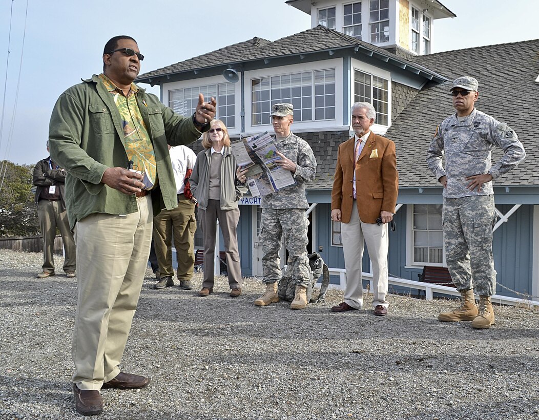 Brig. Gen. Turner, South Pacific Division commander (right), hears a member of the public at the South Bay Yacht Club advocate for continued USACE involvement and support on projects along the South San Francisco Shoreline during a day-long tour Feb. 12, 2014, Alviso, Calif. Teaming with Lt. Col. John Baker (center), San Francisco District commander, and District Program Managers, the California Coastal Conservancy and Santa Clara Valley Water District, briefed the Division Commander with overviews of the Alviso Slough and other South San Francisco Bay Shoreline projects.