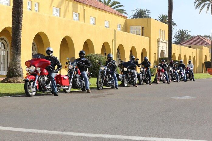 Marines of 3rd Recruit Training Battalion, pose for a photo of the battalion Motorcycle Club aboard the depot, Jan 28. Marines rode on the club’s quarterly ride to Pizza Port in Carlsbad, Calif. The intent of the ride is to incorporate rider safety, and build and raise unit morale.  