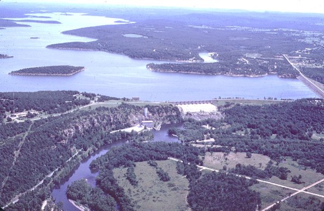 An aerial view of Tenkiller Dam.
