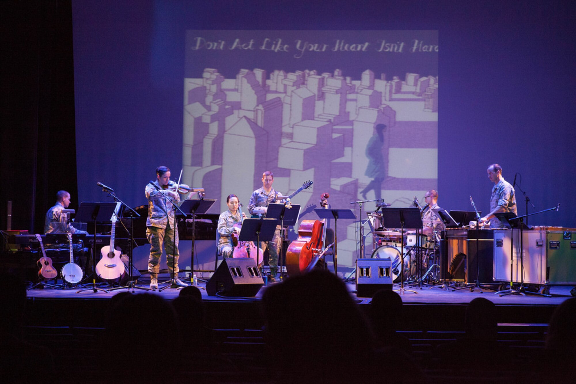 Members of the Air Force Band perform at the Jewish Community Center on Feb. 18, featuring music from Beck's late 2012 release, "Beck Hansen's Song Reader", arranged by Brett William Dietz. (Air Force photo by MSgt Tara Islas/released)