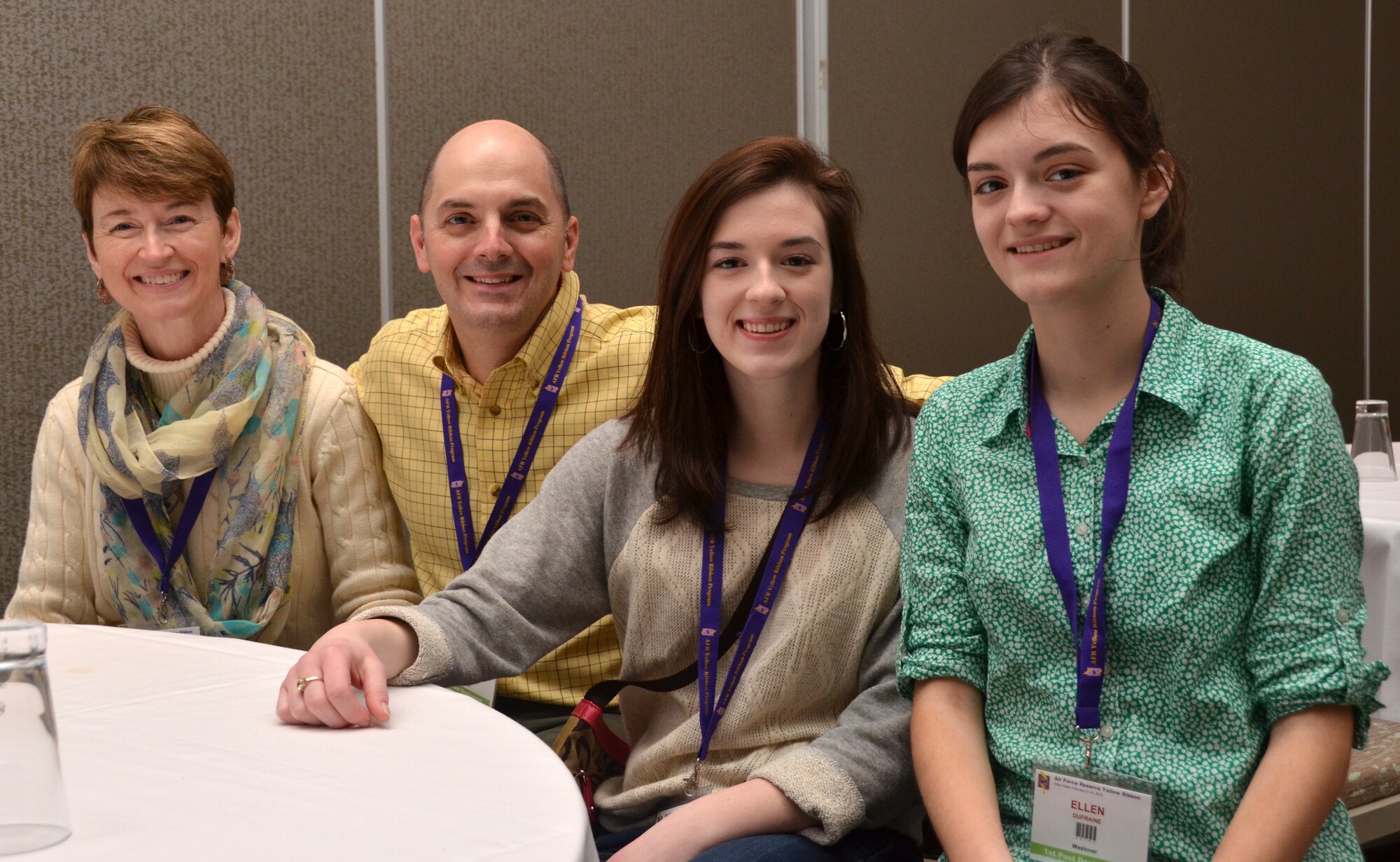 Lt. Col. Patrick Dufraine, 439th FSS commander, poses with his family during the Yellow Ribbon Reintegration Program, Hilton Head, S.C., February 23, 2014 (U.S. Air Force photo/SSgt. Kelly Goonan)