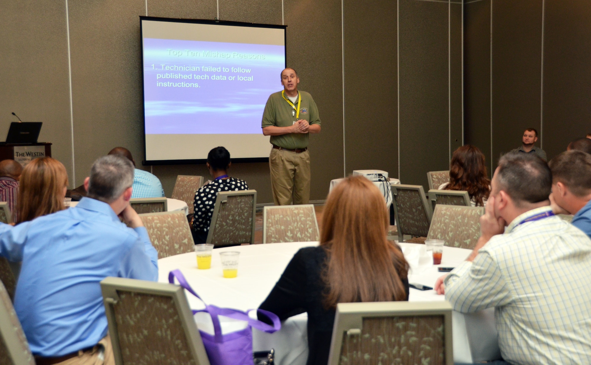 Chaplain John Groth speaks with a group on mishaps and the importance of documentation and checklists during Yellow Ribbon Reintegration Program, Hilton Head, S.C., February 22, 2014. (U.S. Air Force photo/SSgt. Kelly Goonan)