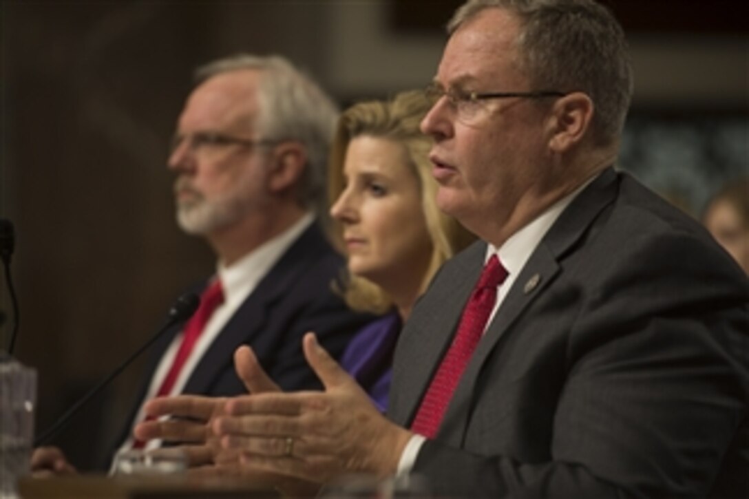 Robert O. Work, nominated to serve as deputy defense secretary, testifies during his hearing before the Senate Armed Services Committee in Washington, D.C., Feb. 25, 2014. 