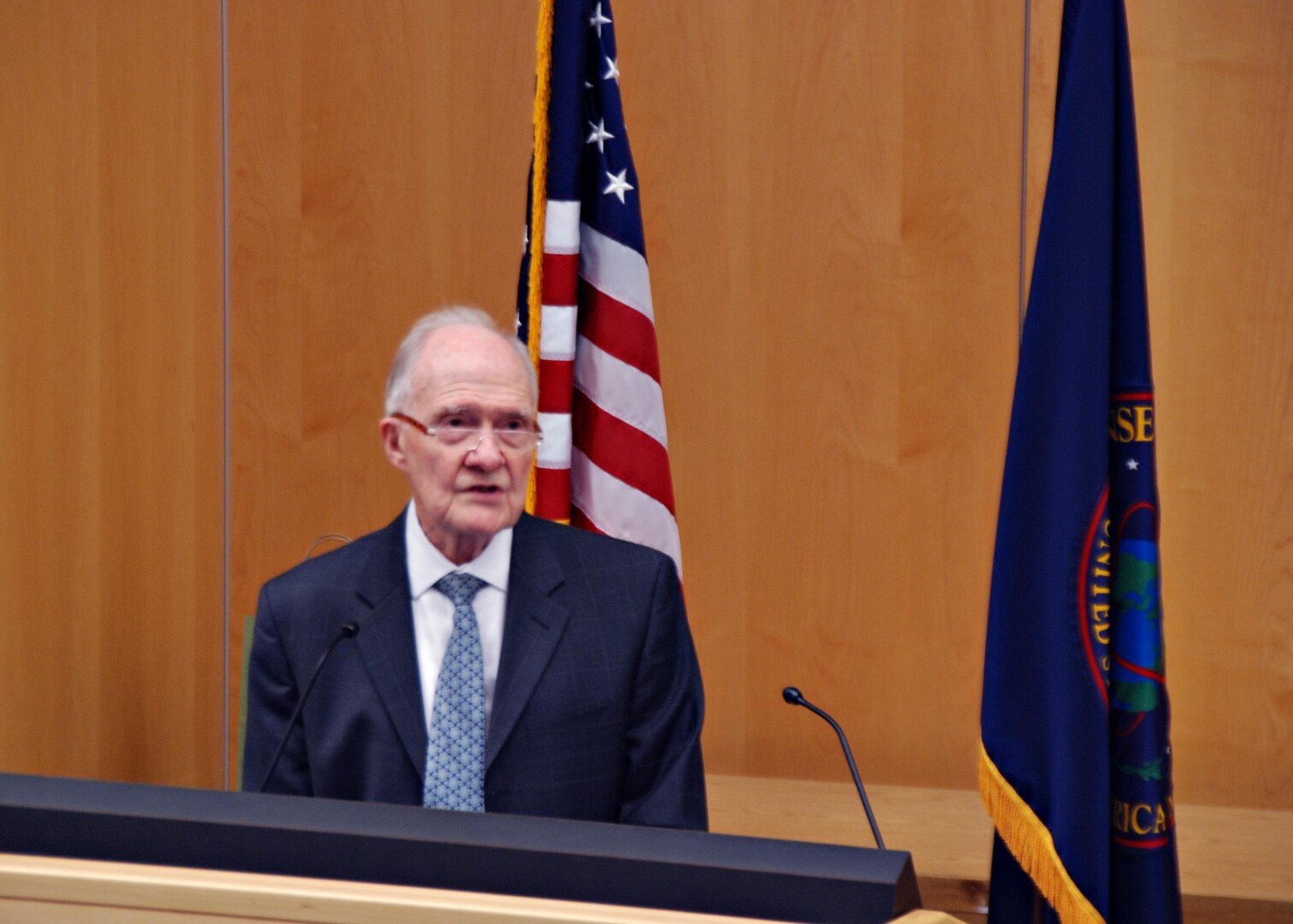 Former National Security Advisor Brent Scowcroft speaking to NIU students.