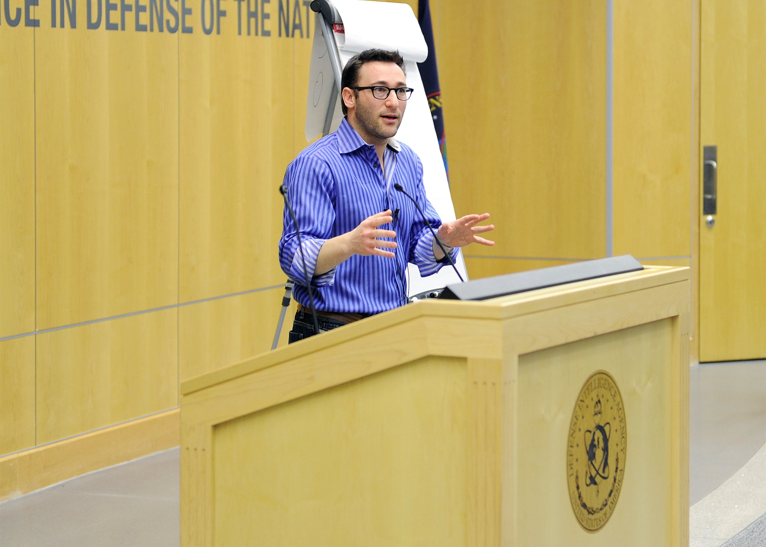 Author Simon Sinek spoke to the DIA workforce Feb. 24 about leadership, human nature and “eating last.” 