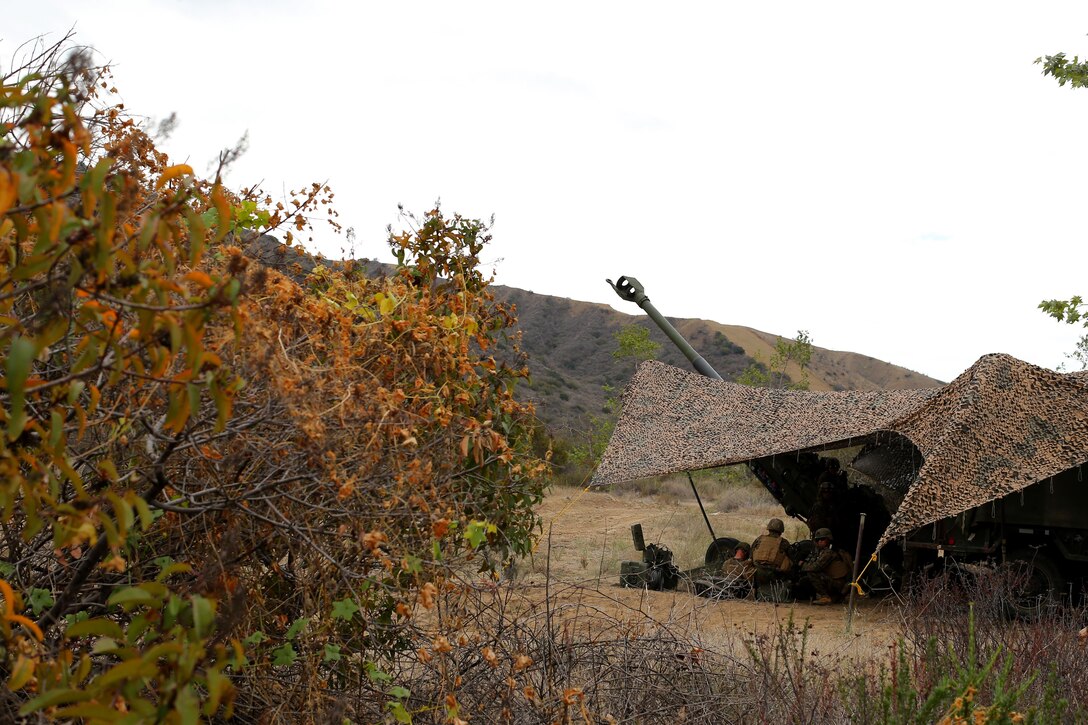 U.S. Marines with Charlie Battery, 1st Battalion, 11th Marines (1/11), stand ready for an incoming fire mission during a qualification exercise, Feb. 26, 2014. The qualification exercise will prepare the Marines of 1/11 for their upcoming deployment with the 11th Marine Expeditionary Unit.(Photo by: U.S. Marine Corps Cpl. Jonathan R. Waldman, Combat Camera, 11th Marine Expeditionary Unit)