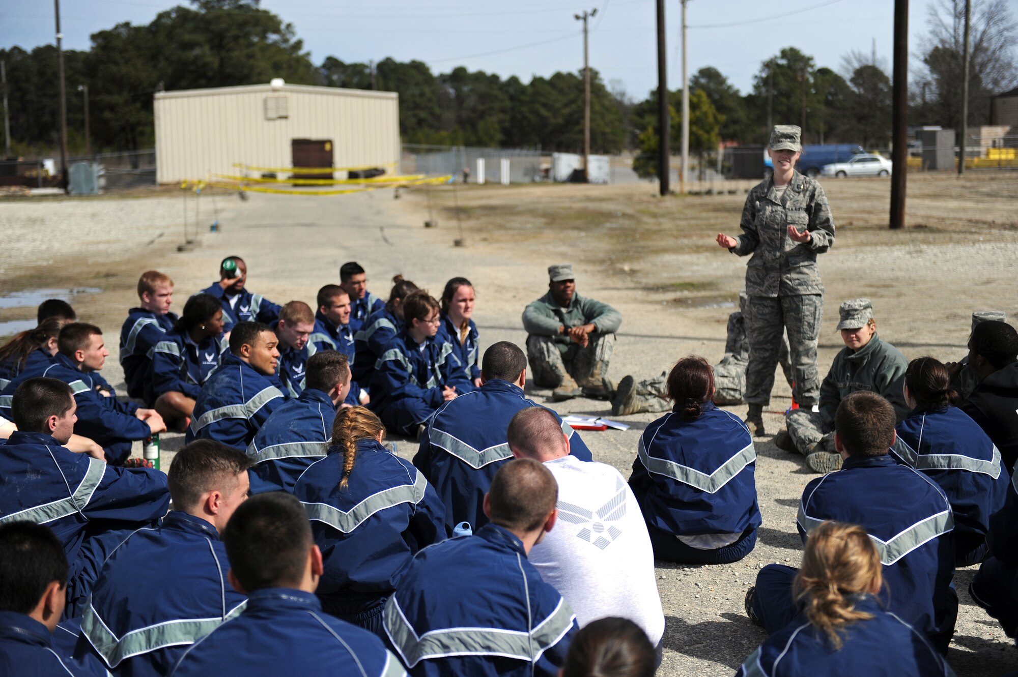 Air Force Reserve Officer Training Corps cadets learn about self-aid buddy care during a Field Training Preparatory Exercise (FTPX), Feb. 22, 2014, at Seymour Johnson Air Force Base, N.C. The FTPX is designed to prepare cadets to become officers and leaders in the operational Air Force. (U.S. Air Force photo by Airman 1st Class Aaron J. Jenne)