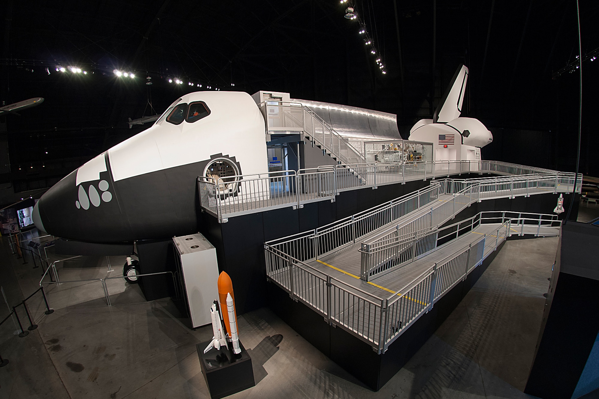 The Space Shuttle Exhibit featuring NASA's first Crew Compartment Trainer (CCT) in the Cold War Gallery at the National Museum of the U.S. Air Force. (Photo courtesy of Rob Clements, Display Dynamics, Inc.)