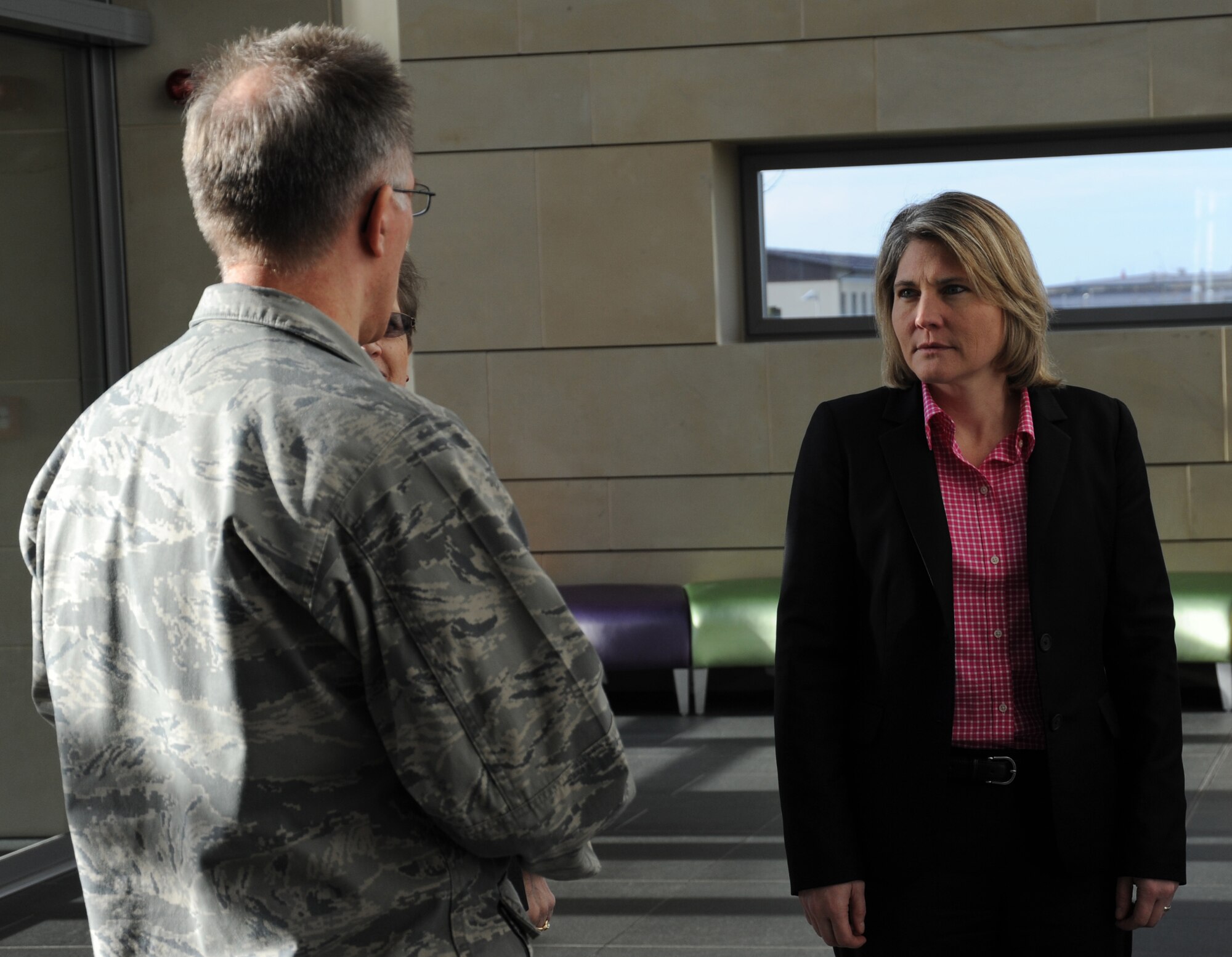 U.S. Air Force Col. Michael Ross, 52nd Medical Group deputy commander, left, gives a facility tour to Sherri Brown, senior vice president of the American Red Cross' Service to the Armed Forces, Feb. 25, 2014, at Spangdahlem Air Base, Germany. The mission of the American Red Cross Service to the Armed Forces is to provide humanitarian support to service members, veterans and their families around the clock and around the globe under a trusted symbol. (U.S. Air Force photo by Airman 1st Class Dylan Nuckolls/Released)