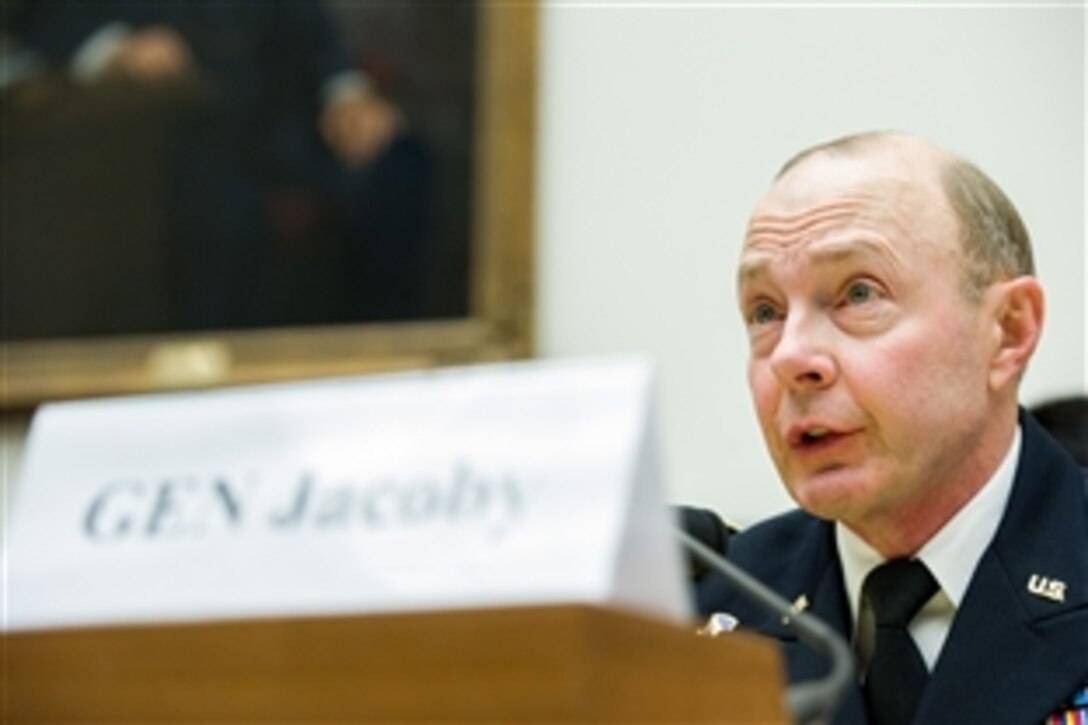 Army Gen. Charles H. Jacoby Jr., commander of U.S. Northern Command, testifies before the House Armed Services Committee in Washington, D.C., Feb. 26, 2014.