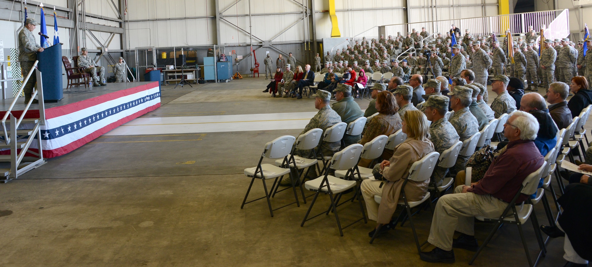 Lt. Gen. Eric Fiel, Air Force Special Operations Command commander, gives opening remarks during the Air Force Special Operations Air Warfare Center assumption of command ceremony at Duke Field, Fla., Feb. 27, 2014. Col. David Tabor took command of AFSOAWC, which is responsible for doctrine development, education, training and execution of the command's irregular warfare capabilities. (U.S. Air Force photo by Master Sgt. Steven Pearsall)