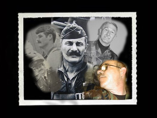 Triple ace fighter pilot, Brigadier General Robin Olds, center and former members of the 507th sport their mustaches throughout the years.  “Mustache March” is a way to honor our heritage and our pride while having some fun and getting made fun of in many cases.  (U.S. Air Force Photo illustration/Senior Airman Mark Hybers)  