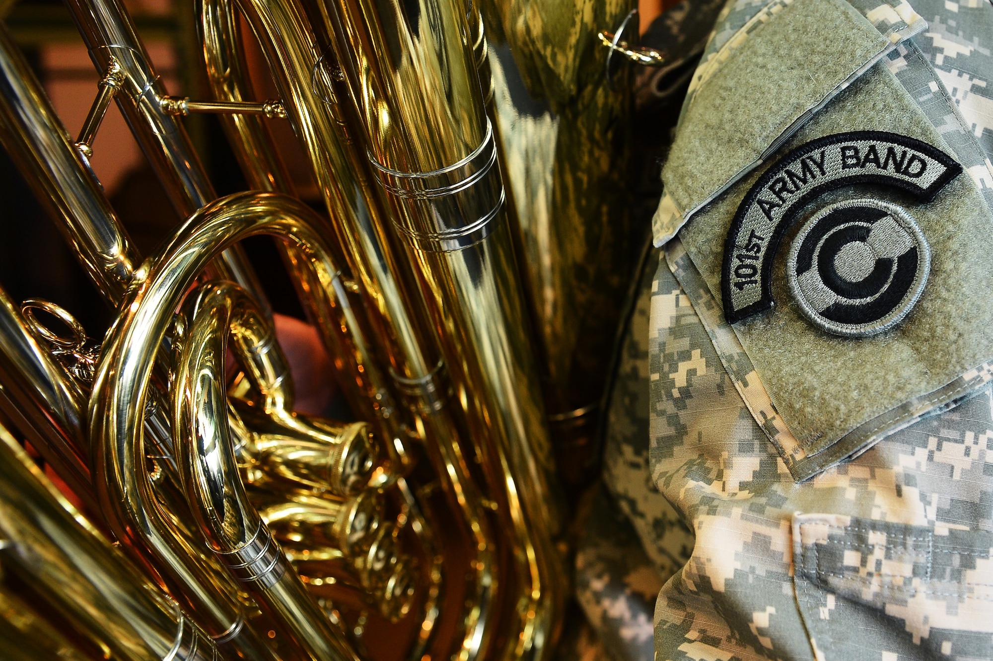 U.S. Army Staff Sgt. Nicolas Harris, Colorado Army National Guard 101st Army Band readiness NCO, plays the tuba Feb. 27, 2014, at the Joint Army Air Building on Buckley Air Force Base, Colo. For the past 77 years, the COANG 101st Army Band has been serving the state’s military and civilian community through the tradition of musical performance.