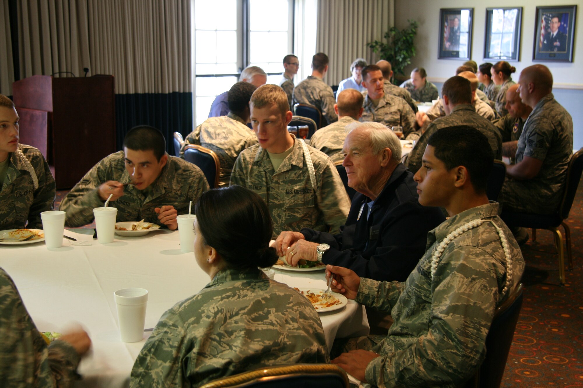Retired Col. Charlie Simpson, Association of Air Force Missileers executive director,
mentors and develops 532nd Training Squadron Airmen during an inter-generational professional development exchange Jan. 22 in the Pacific Coast Club's Warrior room here. (Courtesy photo)