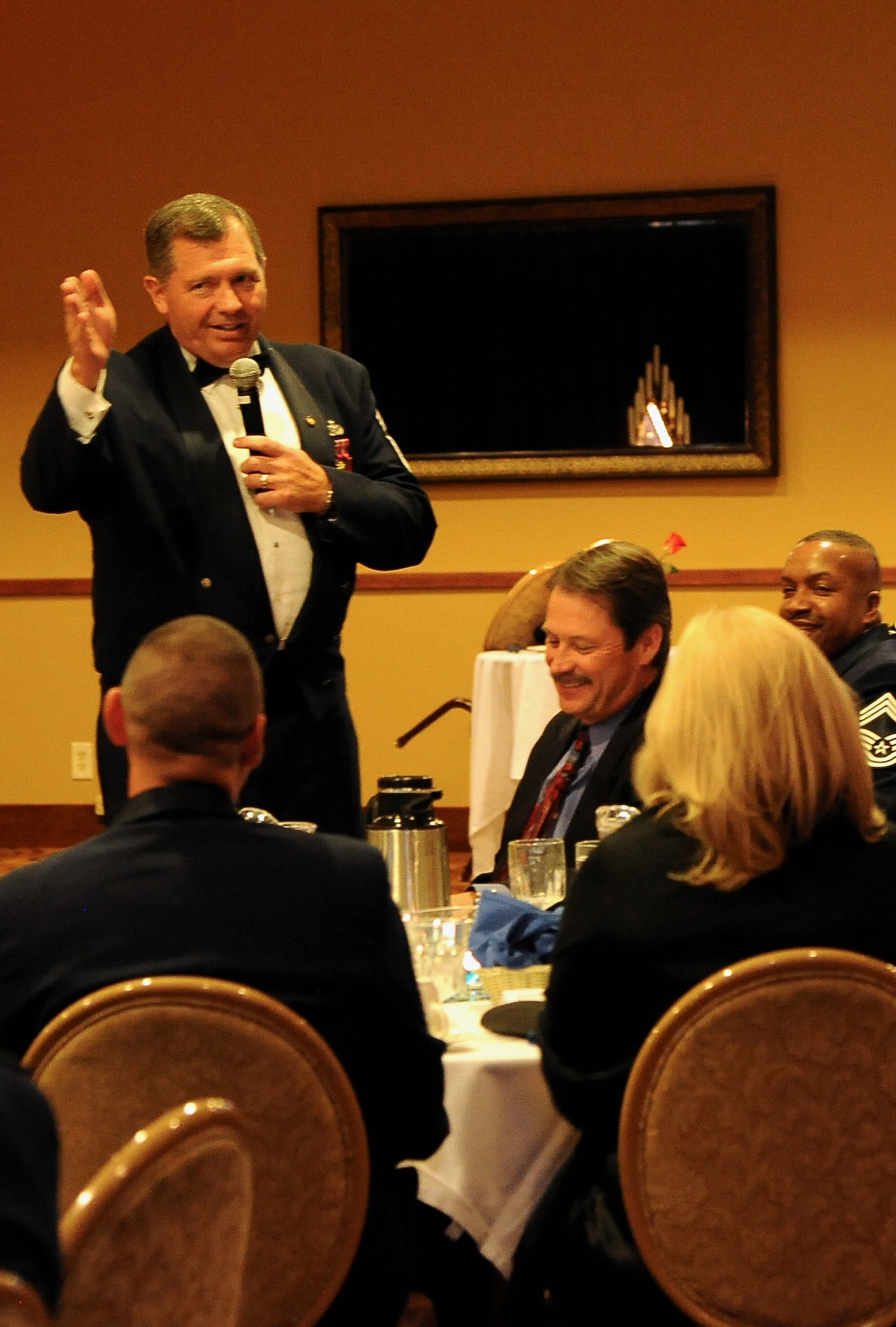 Retired Chief Master Sgt. Scott Dearduff was the guest speaker at the ceremony. Dearduff retired as the command chief master sergeant for the 9th Air Force at Shaw Air Force Base, S.C. (U.S. Air Force photo/Airman 1st Class Pedro Mota)