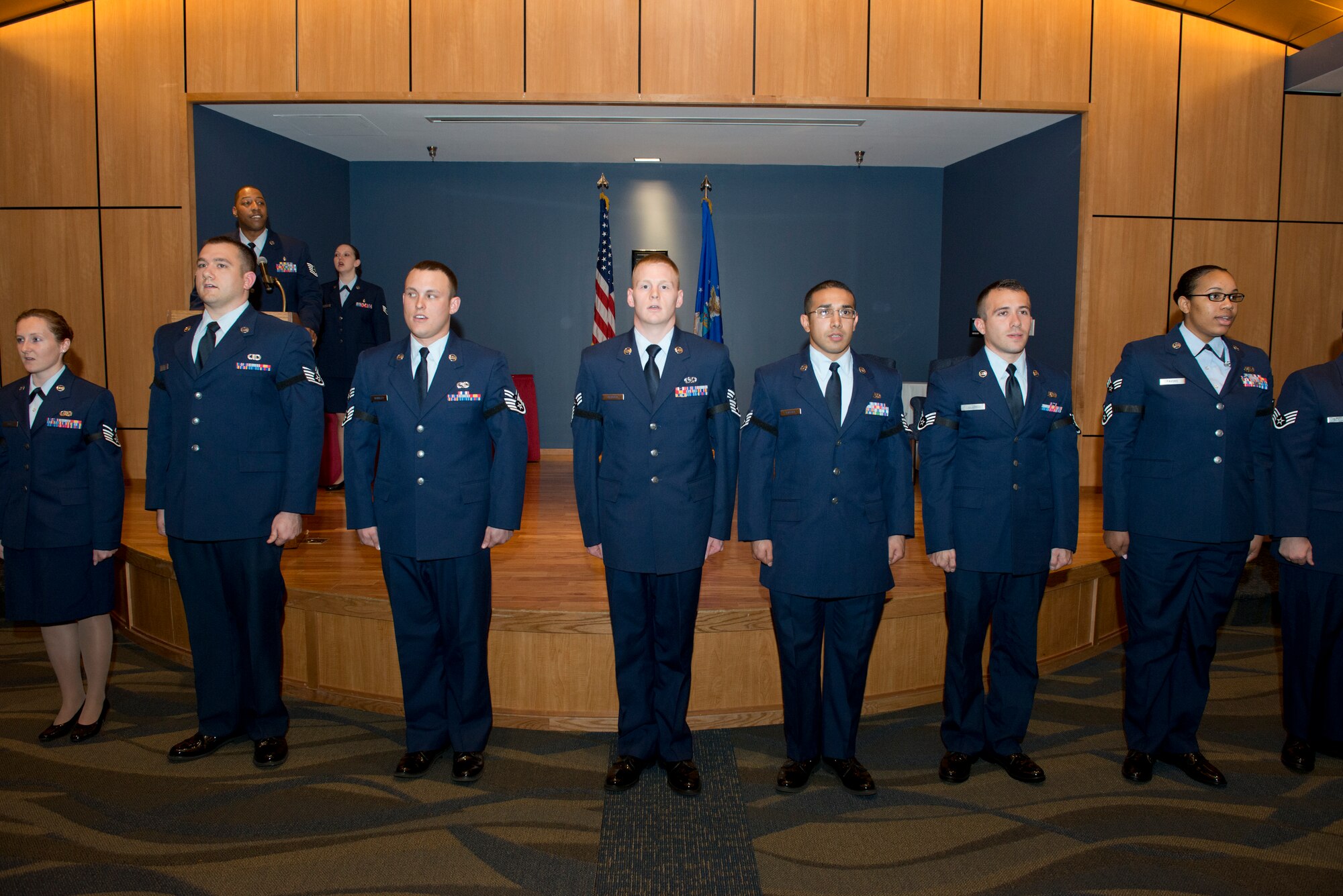 Team Tyndall Airmen line up during the January promotions ceremony Dec. 30 at the Horizons Community Center. (U.S. Air Force photo by Lisa Norman)
