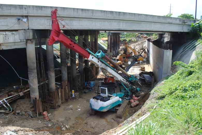 Crews work on the De Diego bridge in San Juan, Puerto Rico as part of the Rio Puerto Nuevo flood control project. The contract is one of 100 contract awards worth a combined $1.6 billion that’s being overseen by the Jacksonville District Construction Division.