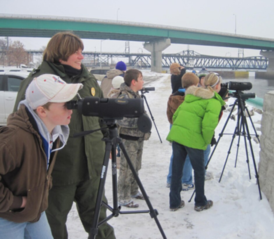 Eagle watching on the Mississippi River for the annual Keokuk Eagle Watch event.