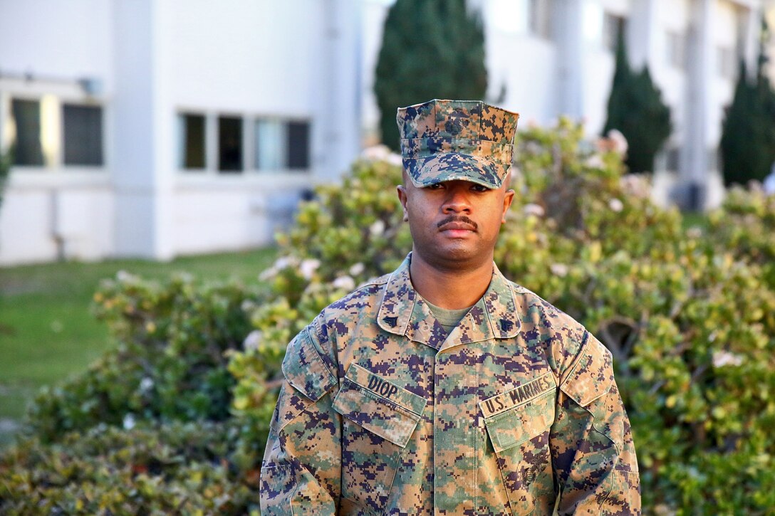 Corporal Antoine Diop, a native of Toulouse, France, and a supply administration specialist with Supply Co., 1st Supply Bn., CLR-15, aboard Camp Pendleton, Calif., is looking forward to his second deployment and carrying on his family’s legacy of service. “It’s tough to be away from your family,” said Diop. “But, the brotherhood we share with our fellow Marines is kind of a family away from family. The difficulties that we endure only bring us closer together.”