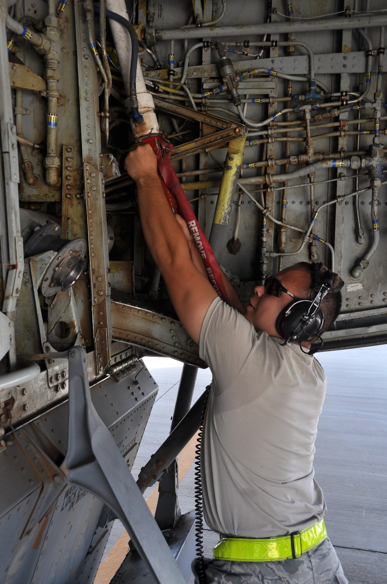 Cutline:  An Airman with the 507th Air Refueling Wing prepares to fuel an aircraft prior to take off. Tinker will soon swtich from JP-8 fuel to the cheaper and more readily available Jet A fuel. (Air Force photo by Senior Airman Mark Hybers)