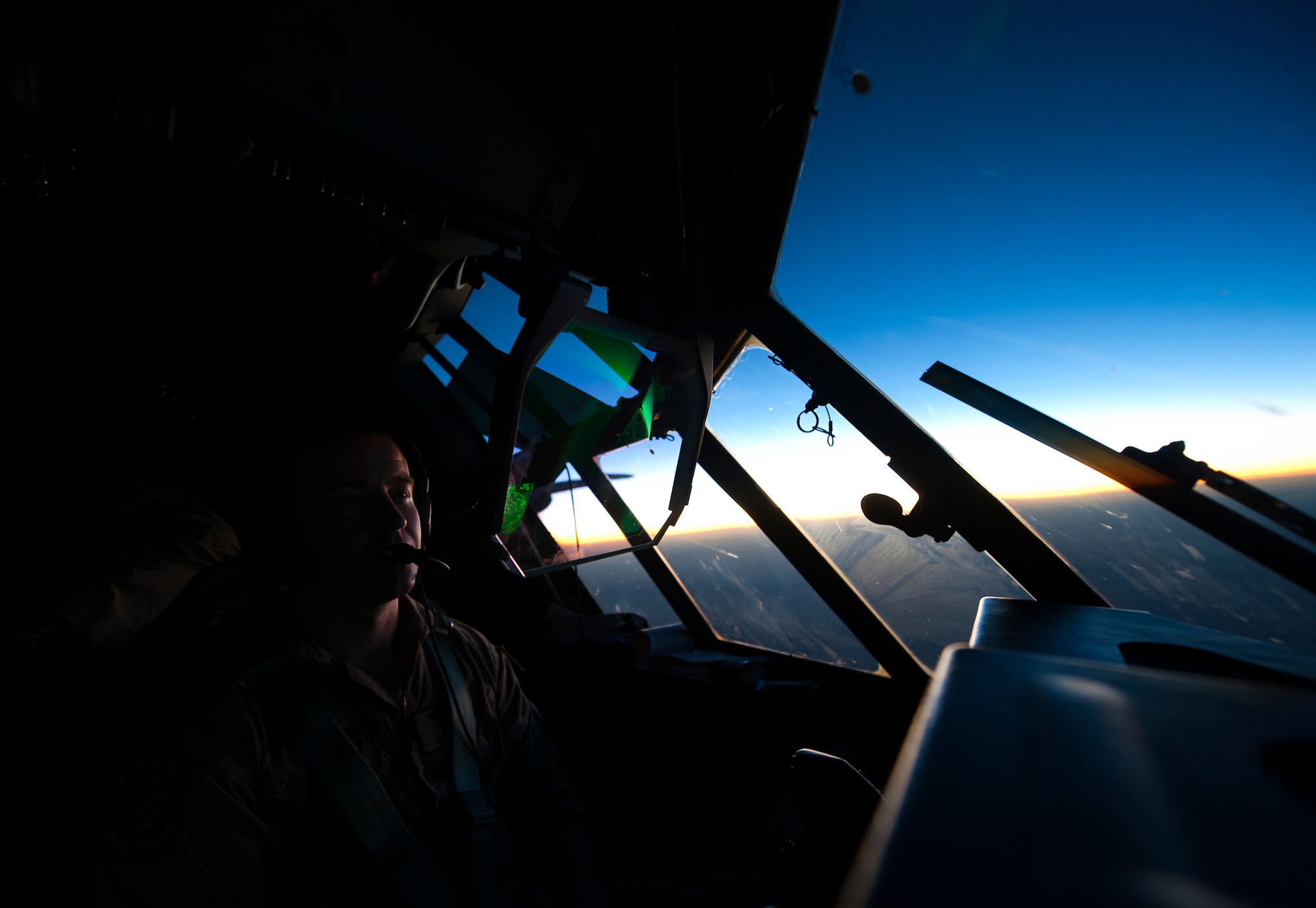 Capt. Jake Miller, 37th Airlift Squadron pilot, assigned to Ramstein Air Base, Germany flies out of the Central African Republic, Africa after completing a mission Dec. 20. Airmen of the 37th Airlift Squadron delivered much-needed supplies and personnel to Central African Republic as part of an international peace-keeping mission providing support to the civilian population disrupted by the nation’s recent conflicts. (U.S. Air Force photo/Senior Airman Damon Kasberg)