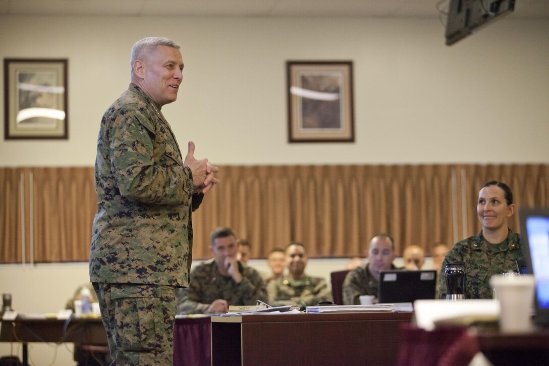 The Assistant Commandant of the Marine Corps, Gen. John M. Paxton, Jr., speaks to Marines aboard Marine Corps Base Quantico, VA, Jan. 7, 2014. (U.S. Marine Corps photo by Cpl. Tia Dufour/Released)