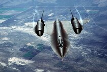 A SR-71 Blackbird soars above northern California. The Blackbird arrived at Beale Air Force Base, Calif, Jan. 7, 1966. (Courtesy photo)