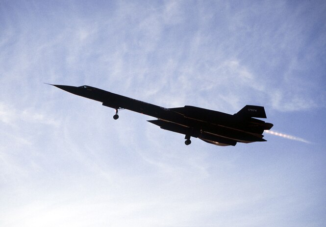A SR-71 Blackbird climbs skyward during a takeoff at Beale Air Force Base, Calif. The Blackbird arrived at Beale, Jan. 7, 1966. (Courtesy photo)