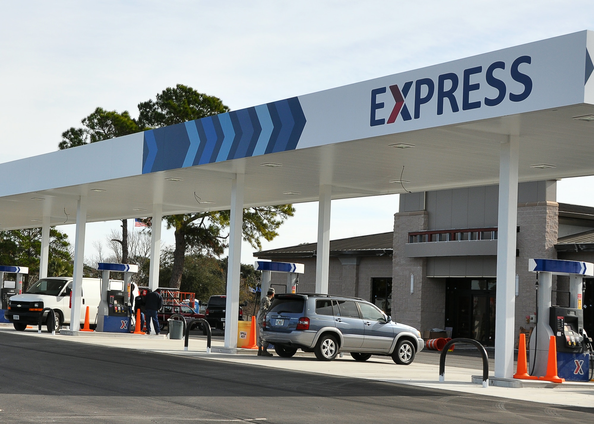 The self-service gas pumps at the new Express opened Jan. 3, at Tyndall. The new gas pumps offer more dispensers for customers.(U.S. Air Force photo by Ashley M. Wright)