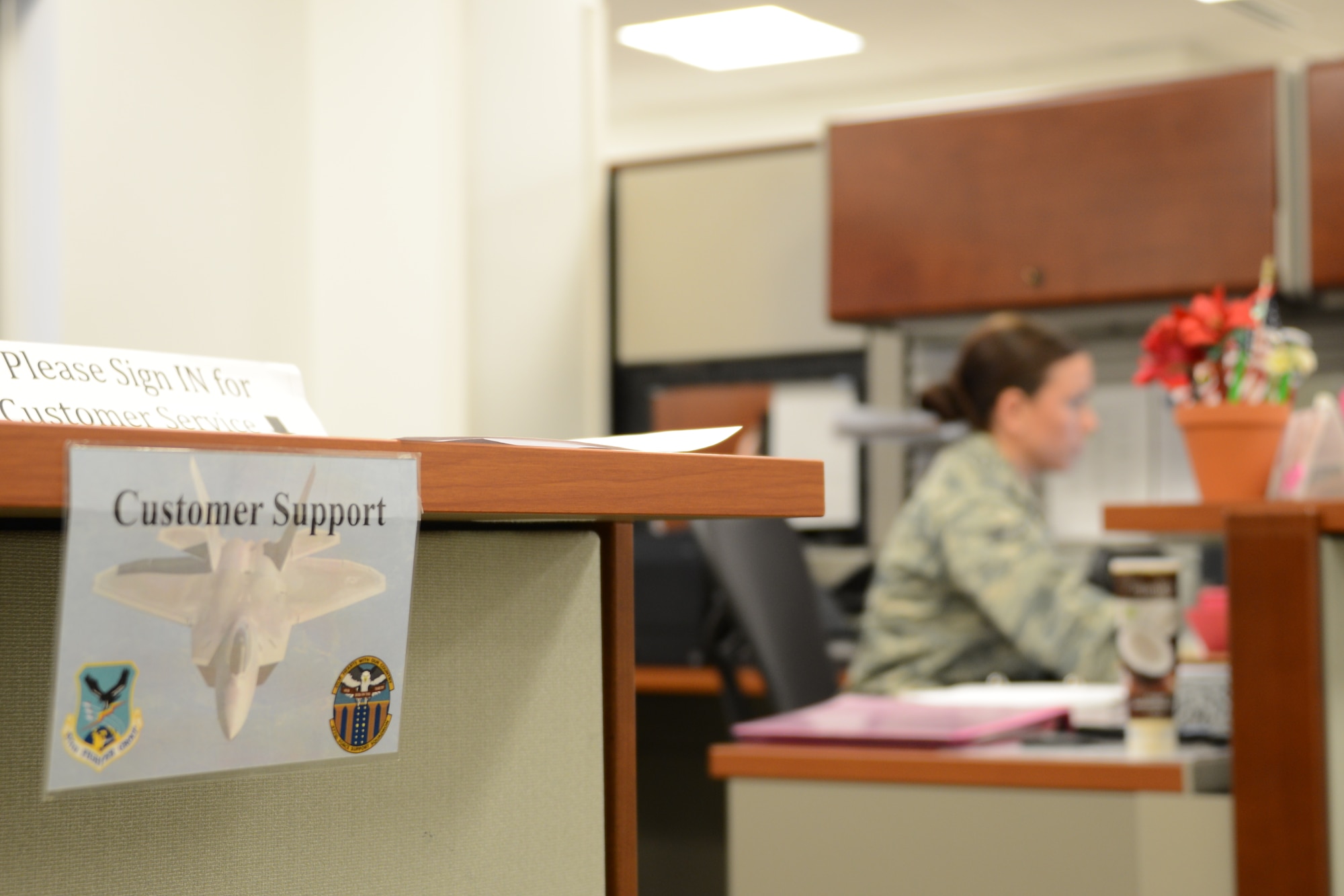 Senior Airman Martina Kellums, 477th Force Support Squadron customer service technician, provides personnel support to Air Force Reserve members stationed here. Air Force Reserve Command named the 477th Force Support Squadron’s military personnel program best in the command.(U.S. Air Force photo/Tech. Sgt. Dana Rosso)
