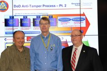 Mike O'Neal (left), modeling and simulation team lead; Joseph Sauer (center), senior research engineer at the Georgia Tech Research Institute Quantico Field Office; and Dave Matthews, Technology Protection Branch chief, are creating a software program to support anti-tampering efforts at Marine Corps Systems Command for the rest of the Corps. 