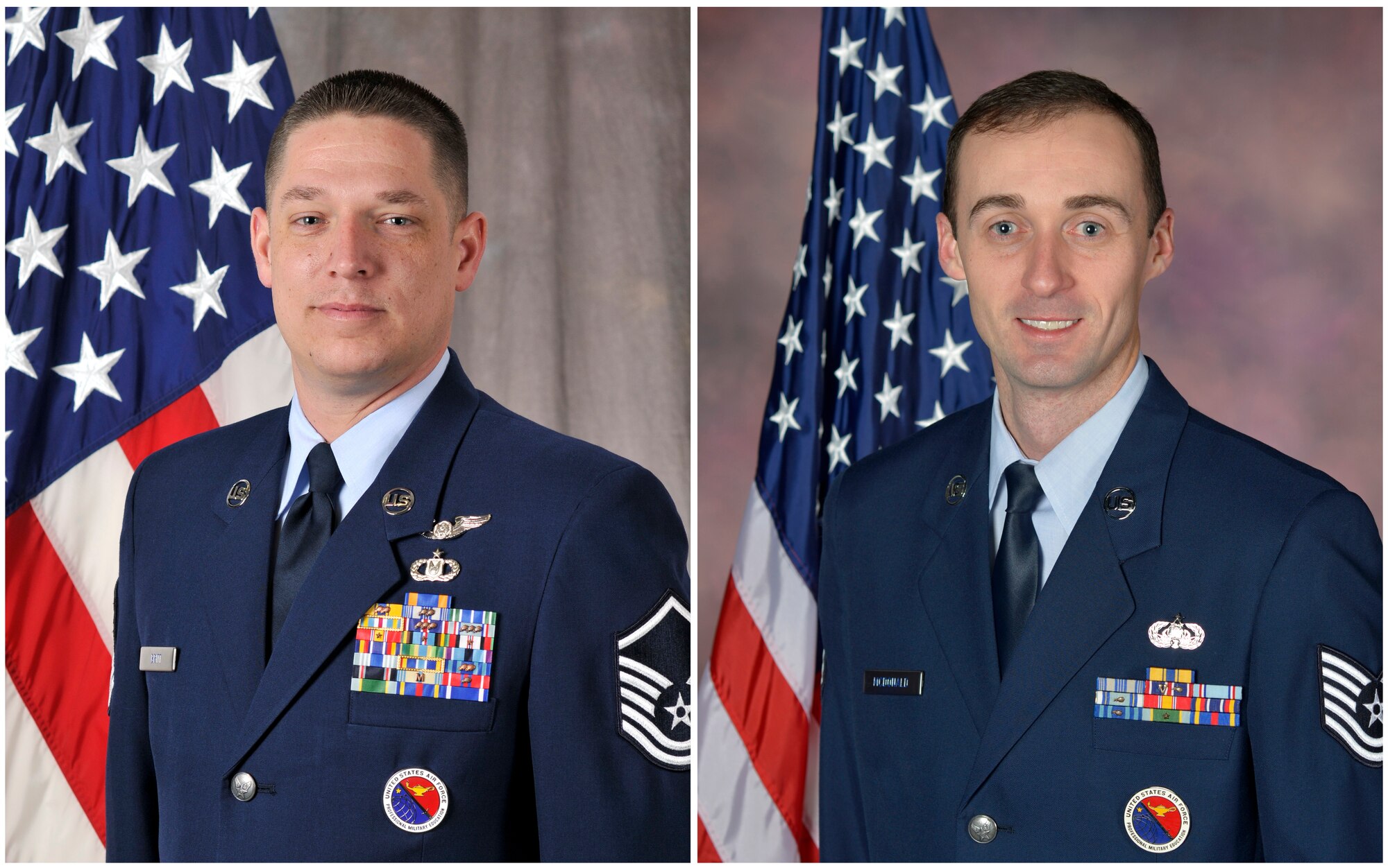 MCGHEE TYSON AIR NATIONAL GUARD BASE, Tenn. - Official photos for Master Sgt. William Britt, left, and Tech. Sgt. William McDonald created at the I.G. Brown Training and Education Center, Jan. 7, 2014.  (U.S. Air National Guard photo by Master Sgt. Kurt Skoglund/Released)