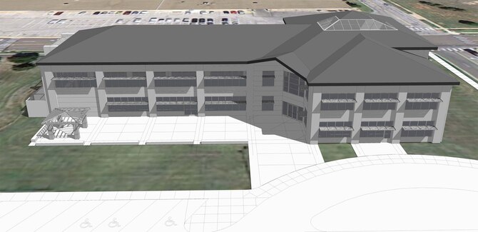 The 2014 National Defense Authorization Bill includes $12.2 million for the 513th Air Control Group at Tinker. Most of the funding is dedicated to construction of an Operations headquarters for the unit, as depicted in this artist’s rendering. (Courtesy graphic)