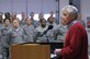 Defense Secretary Chuck Hagel visited Airmen from the 90th Missile Wing at F.E. Warren Air Force Base, Wyo., Jan. 9, 2014,  to learn about the ICBM mission and the people who operate, maintain, secure and support the Minuteman III weapon system. Hagel took time to speak to Airmen who were selected as top performers by their leaders during an Airmen’s event. (U.S. Air Force photo/R.J. Oriez)