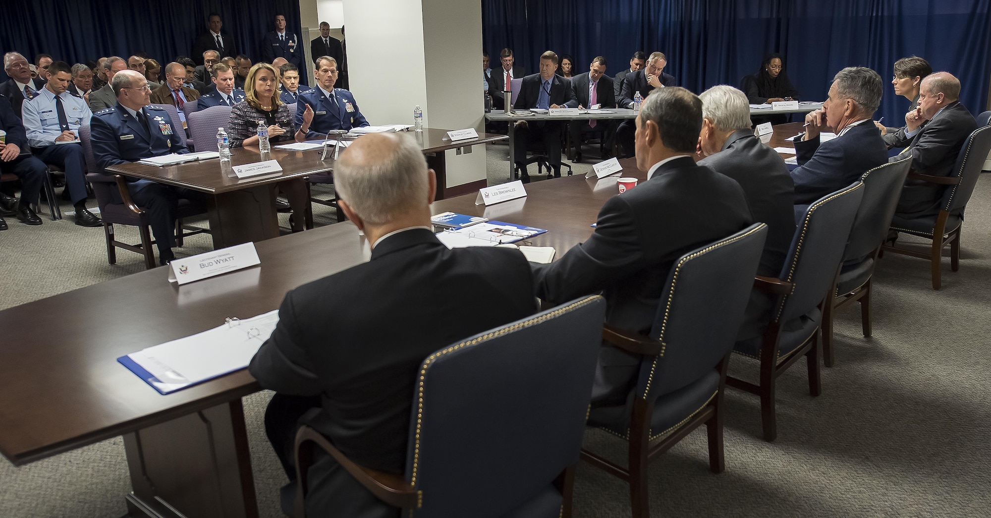 Secretary of the Air Force Deborah Lee James answers a question during a hearing of the National Commission on the Structure of the Air Force Jan. 9, 2014, in Arlington, Va. The Commission was established by Congress to comprehensively study the Air Force and its three components -- active, reserve and Air National Guard, and determine whether, and how, the structure should be modified to best fulfill current and anticipated mission requirements. (U.S. Air Force photo/Jim Varhegyi)