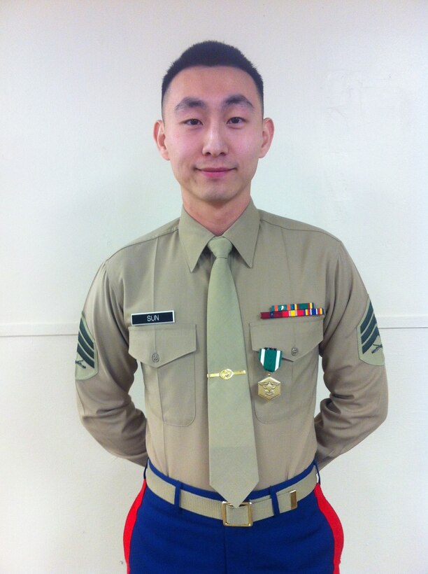 Sgt. Yinan Sun, a recruiter at Marine Corps Recruiting Substation Jamaica, was awarded a Navy and Marine Corps Commendation Medal at the Recruiting Station New York headquarters in Garden City, N.Y., Dec. 31.