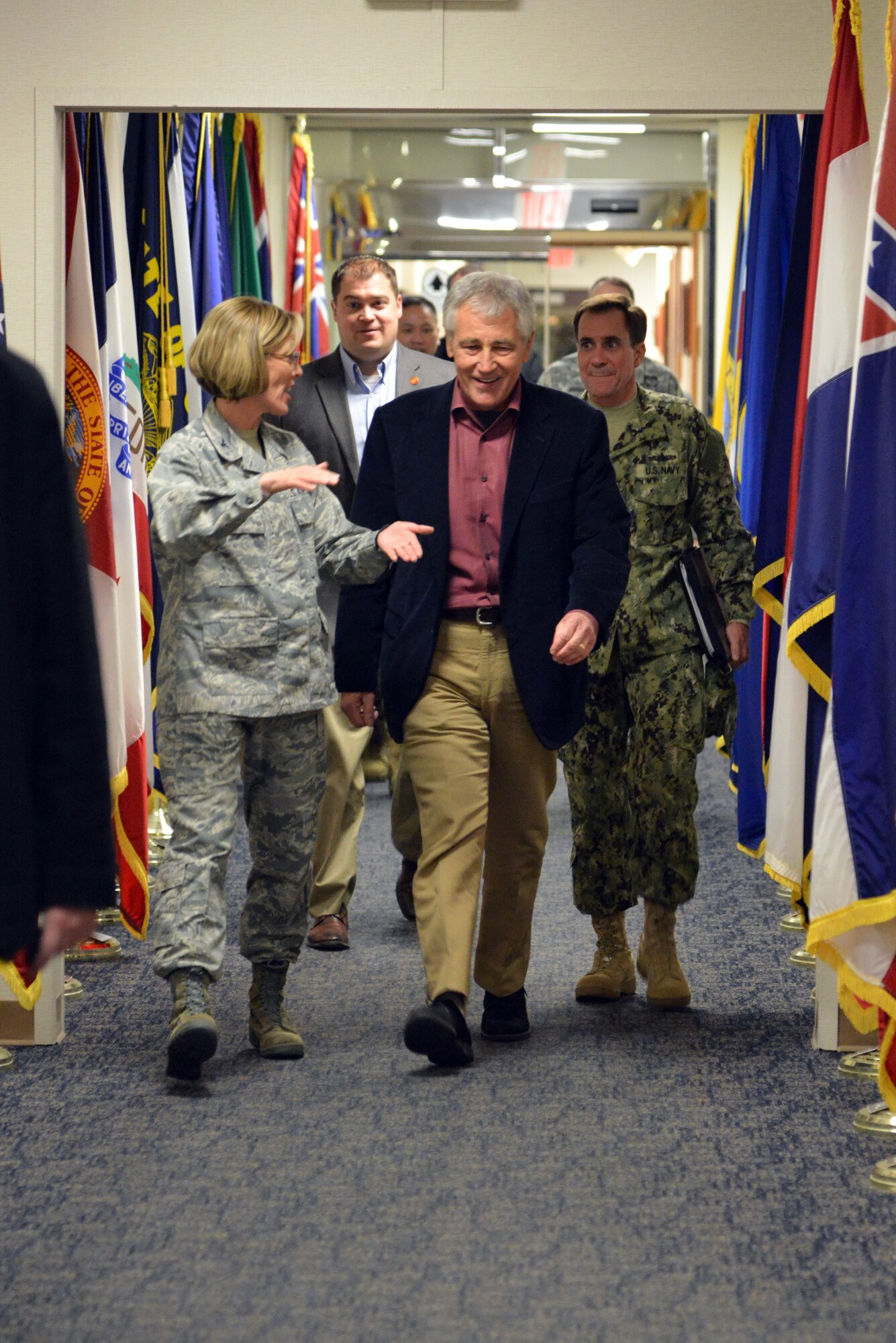 On Jan. 8, Secretary of Defense Chuck Hagel visited Kirtland Air Force Base and Sandia National Laboratories. Hagel toured installation facilities and received briefings on the modernization, safety and security of the United States nuclear weapons programs. (Photo by Ken Moore)
