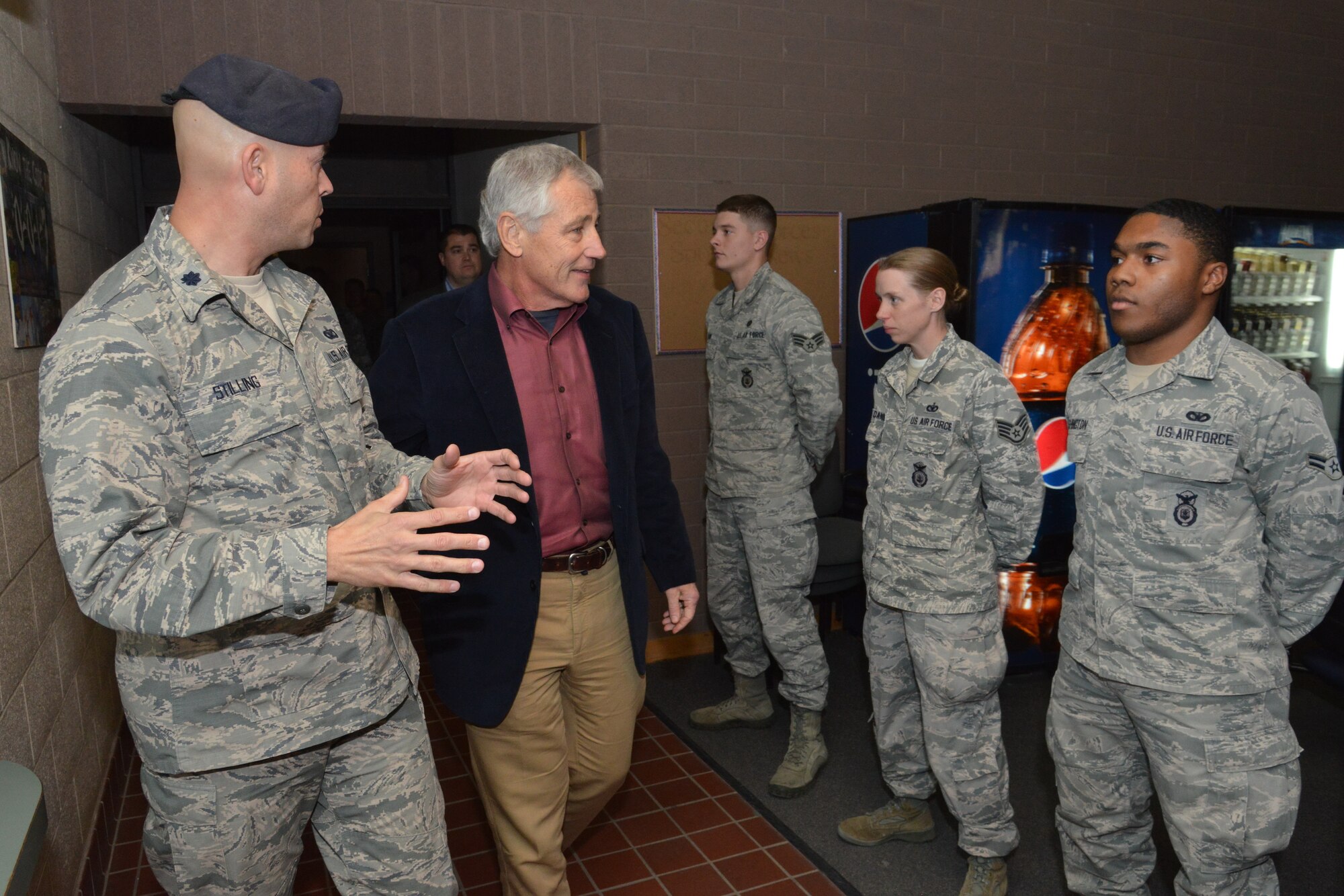 On Jan. 8, Secretary of Defense Chuck Hagel visited Kirtland Air Force Base and Sandia National Laboratories. Hagel toured installation facilities and received briefings on the modernization, safety and security of the United States nuclear weapons programs. (Photo by Ken Moore)
