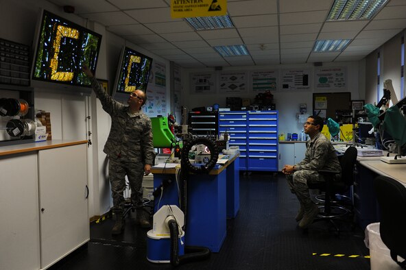 SPANGDAHLEM AIR BASE, Germany -- U.S. Air Force Staff Sgt. Will Robinson, a 372nd Training Squadron Detachment 17 miniature and micro-miniature module test and repair instructor from Great Falls, Mont., teaches a 2M class Jan. 7, 2014. Recently adopted by the U.S. Air Force, the 2M course teaches Airmen how to repair circuit boards and saves the Air Force millions of dollars a year. (U.S. Air Force photo by Senior Airman Rusty Frank/Released)
