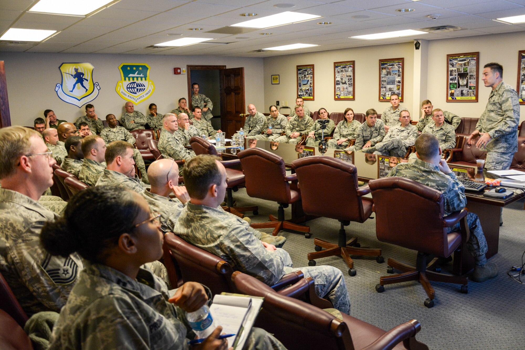 Maintenance managers from the 315th Maintenance Group at Joint Base Charleston, S.C. attend class during the wing’s quarterly “MX University” training session Jan. 12, 2014. The training allows maintenance managers to better perform their duties in real-world maintenance environments. Classes are offered four times a year, and they are also available online. (U.S. Air Force Photo/Tech. Sgt. Shane Ellis)