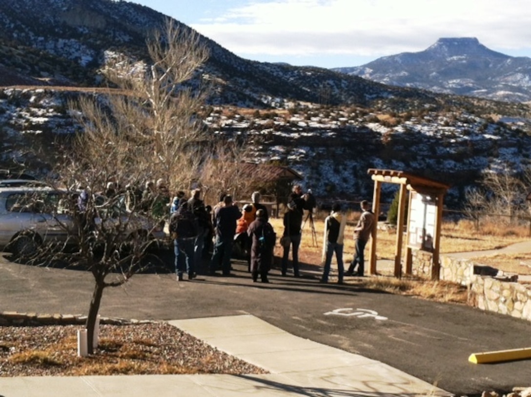 ABIQUIU LAKE, N.M. -- Volunteers prepare to survey bald eagles as part of the annual midwinter bald eagle watch at the lake, Jan. 4, 2014.