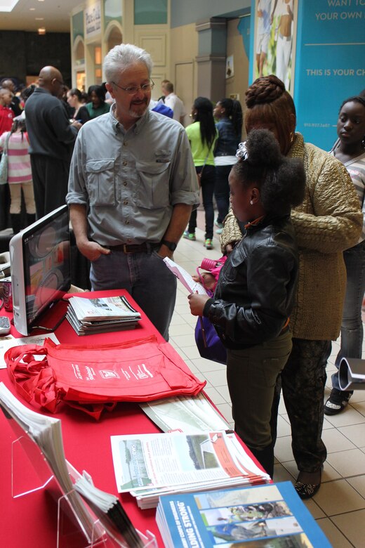 SAVANNAH, Ga. – An estimated 7,000 students and their families explored potential career paths in STEM (Science, Technology, Engineering, and Mathematics)—including careers with the U.S. Army Corps of Engineers—during the 5th Annual Student Success Expo and STEM Festival, Jan. 11 at the Savannah Mall. The county-wide event, hosted by the Savannah-Chatham County Public School System, provided student competitions, interactive displays, and opportunities for students to learn about career paths in both the private and public sectors. Among the multitude of booths that lined the entire bottom floor of the mall, members of the Corps' Regulatory Division (David Lekson, Sarah Wise, Stan Knight, and Donald Hendrix) talked to kids about career paths with the Corps of Engineers. USACE photo by Tracy Robillard.
