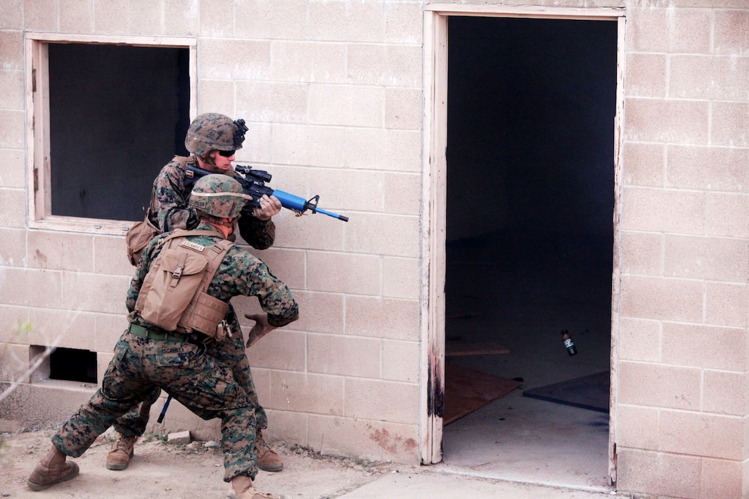 Marines with 2nd Battalion, 1st Marines, throw flash bang grenades at a training area aboard Camp Pendleton, Calif., Jan. 7. Flash bang grenades are non-lethal explosive devices used to temporarily disrupt an enemy’s sense of sight and hearing