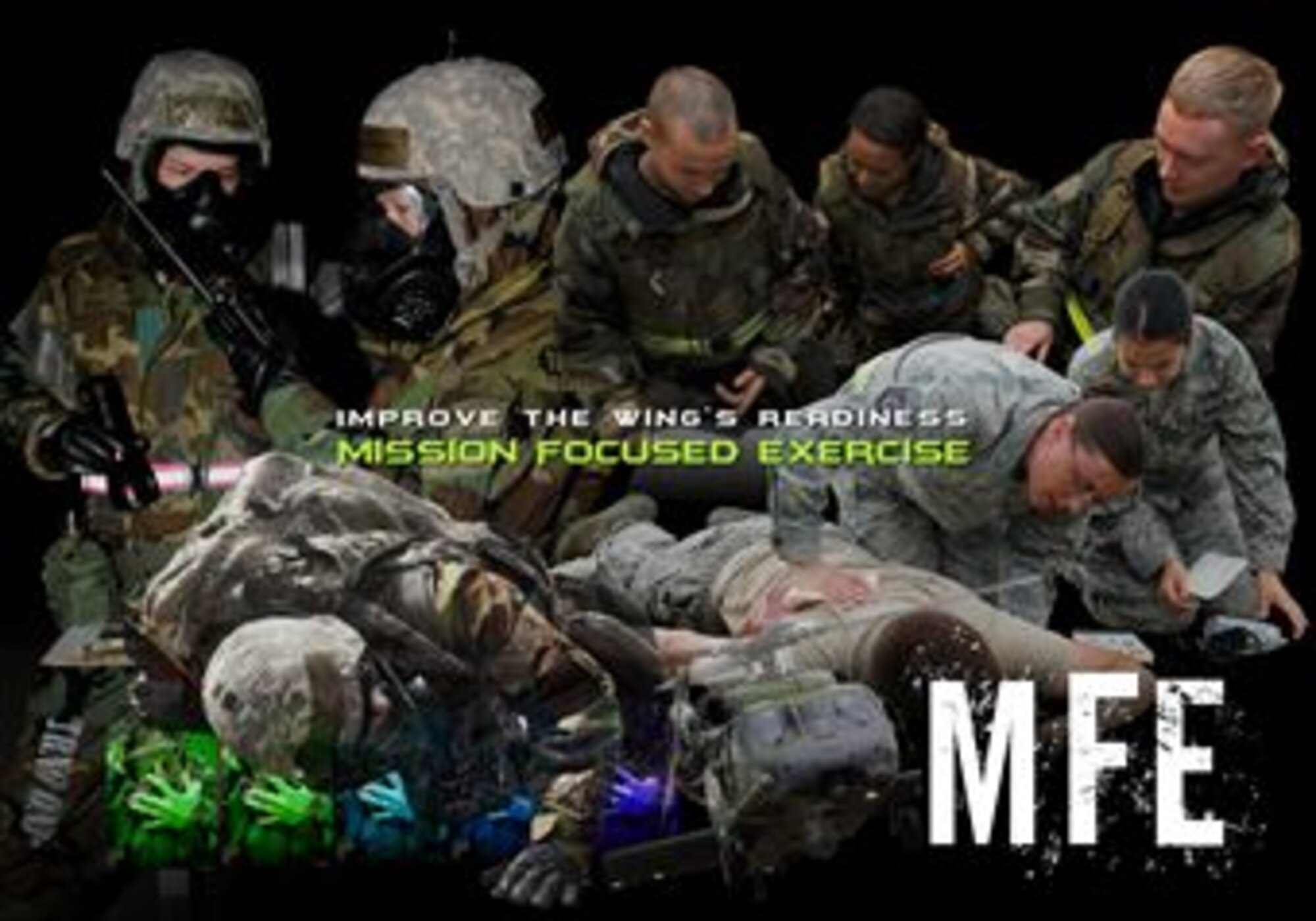 The 18th Wing will participate in a Mission Focused Exercise on Kadena Air Base, Japan, Jan. 27-30, 2014. The MFE, previously known as a Local Operational Readiness Exercise, is a scenario-based exercise used to assess readiness, evaluate the validity of unit self-assessment programs and a commander’s tool to limit the risks of undetected non-compliance through inspection in any of the new four major graded areas such as managing resources, leading people, improving the unit and executing the mission. (U.S. Air Force graphic by Naoko Shimoji)