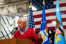 U.S. Defense Secretary Chuck Hagel addresses Airmen of the 90th Missile Wing at F.E. Warren Air Force Base, Wyo., Jan. 9, 2014. Hagel visited Warren AFB to learn about the ICBM mission and the people who operate, maintain, secure and support the Minuteman III weapon system. Hagel took time to speak to Airmen who were selected as top performers by their leadership during an Airmen’s event in the 90th Maintenance Group high bay.  (U.S. Air Force photo by R.J. Oriez)