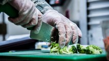 A Minot Air Force Base missile chef chops broccoli at a missile alert facility, Dec. 14, 2013. Missile chefs are responsible for providing nourishment for the Airmen who work out in the field. (U.S. Air Force photo/Airman 1st Class Andrew Crawford)