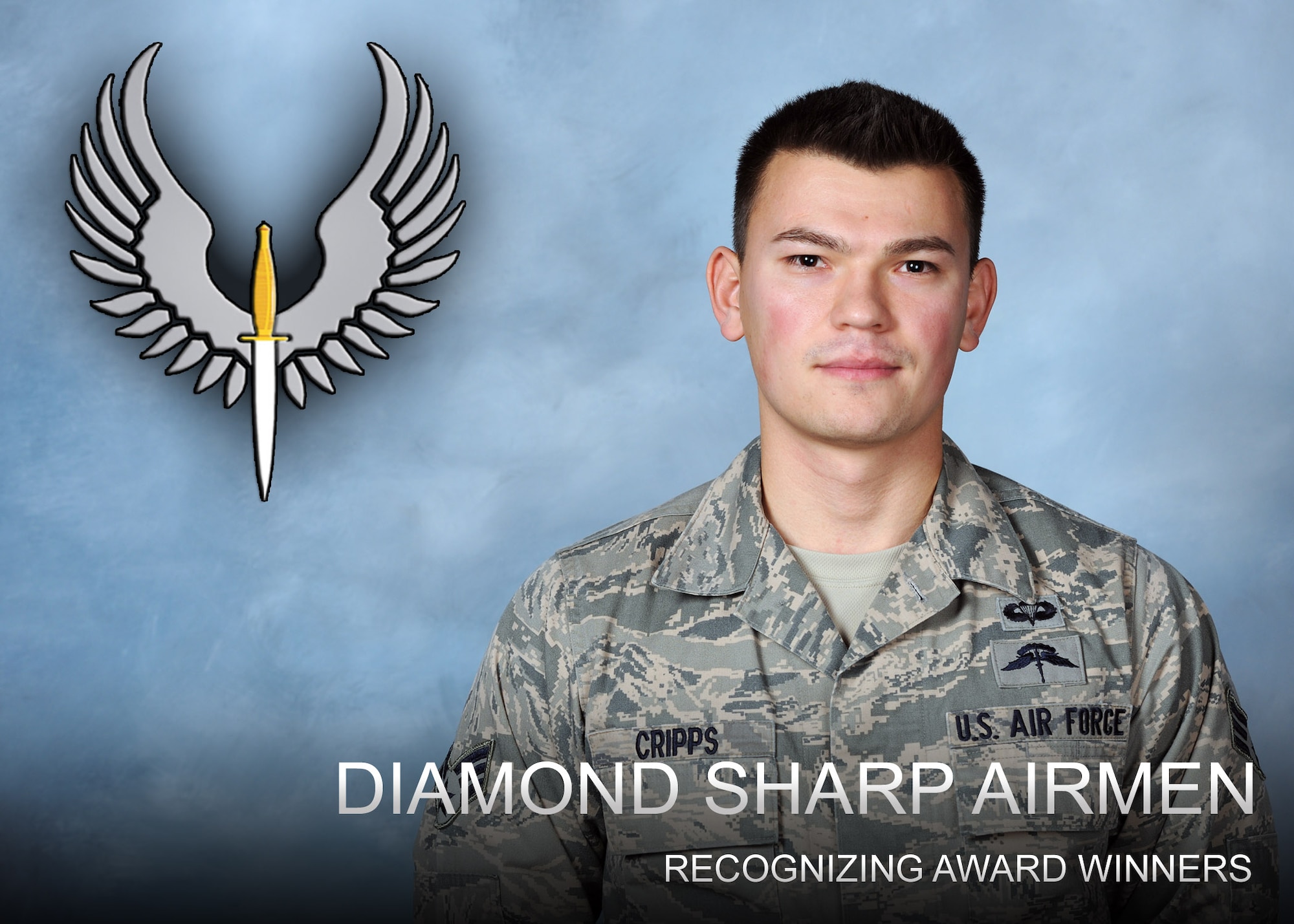 U.S. Air Force Senior Airman Dimitry Cripps, 27th Special Operations Medical Operations Squadron aeromedical service technician, poses during a photo shoot Jan. 9, 2014, at Cannon Air Force Base, N.M. Cripps was recently recognized as a Diamond Sharp Award winner for the month of December and was highlighted for his hard work and achievements. (U.S. Air Force photo/Airman 1st Class Shelby Kay-Fantozzi) 
 
