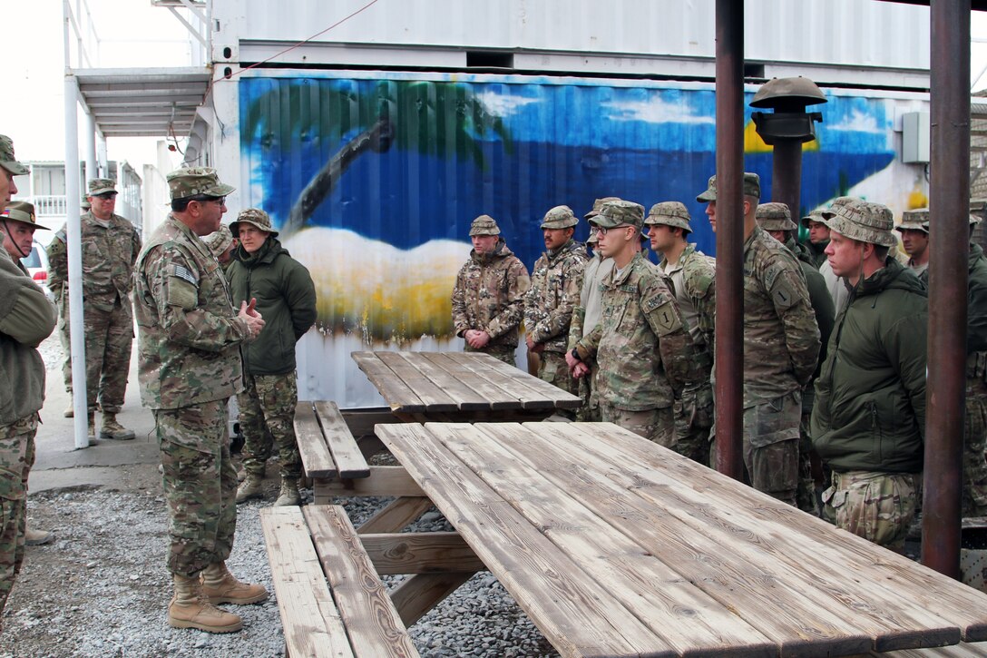 U.S. Air Force Gen. Philip M. Breedlove, NATO's supreme allied commander for Europe and commander of U.S. European Command, addresses U.S. and Australian troops on Forward Operating Base Lindsey in Afghanistan's Kandahar province, Jan. 9, 2014. 