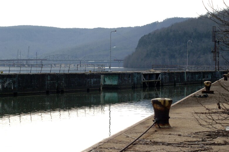 This is the crumbling Hales Bar Navigation Lock Dec. 19, 2013 on the bank of the Tennessee River in Jasper, Tenn.  Hales Bar Dam opened in 1913 and the project was the first to provide hydropower in the world. The dam ceased operations in 1968 when Nickajack Dam opened a few miles downstream.  One hundred years later the region looks back and remembers life at Hales Bar Dam and Navigation Lock.