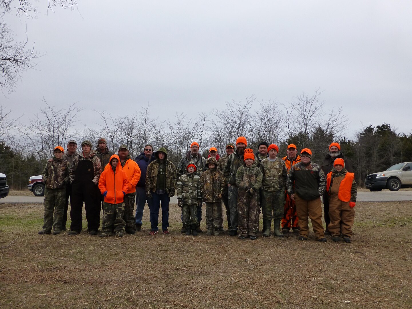 Group Photo of the young hunters and their escorts at the 2014 Ozark Isle Youth Deer Hunt.